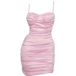 SATIN RUCHED OPEN BACK MINI DRESS
